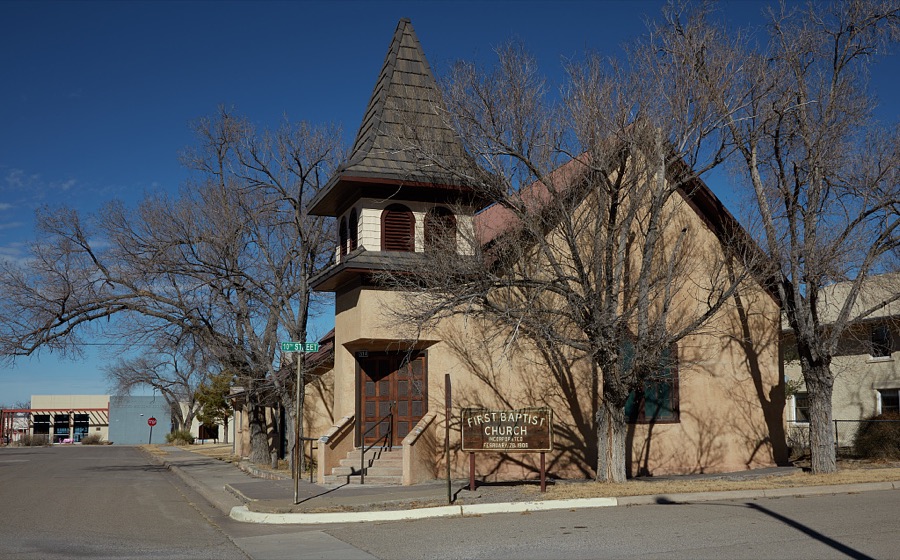 The First Baptist Church in the south-central New Mexico city of Carrizozo