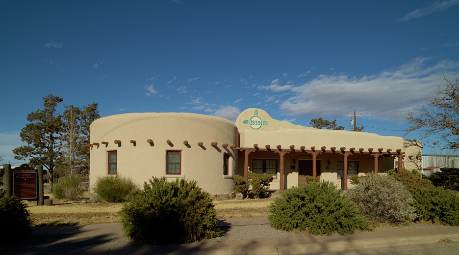 This Pueblo Revival-style structure in the small, south-central New Mexico town of Carrizozo, with a population of 1,000 or so (as of 2021), is, as it was when it was completed, the woman's club building