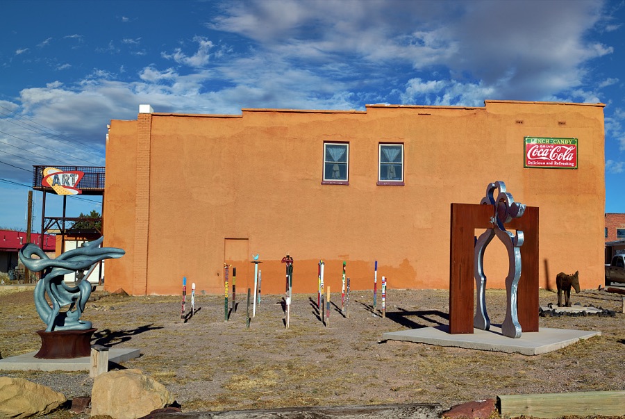 A humble sculpture garden in the small south-central New Mexico town of Carrizozo, with a population of 1,000 or so (as of 2021) that was a modestly thriving railroad hub where cattle raised in the vast ranches nearby were shipped off to market