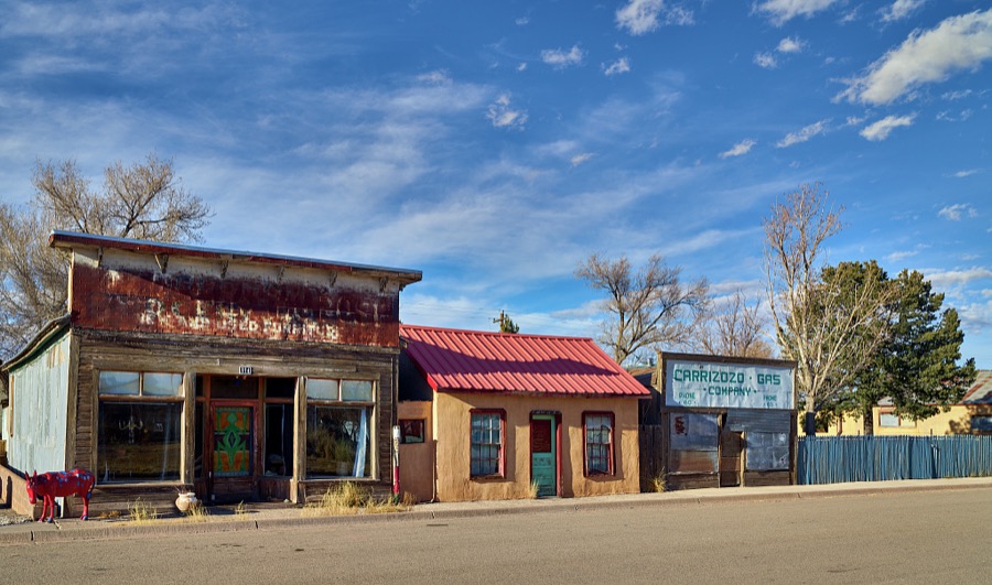A three-building block in the small south-central New Mexico town of Carrizozo, with a population of 1,000 or so (as of 2021)