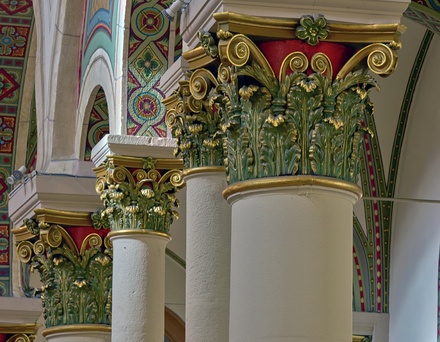 Column capitals at the Cathedral Basilica of St. Francis of Assisi in Santa Fe, New Mexico