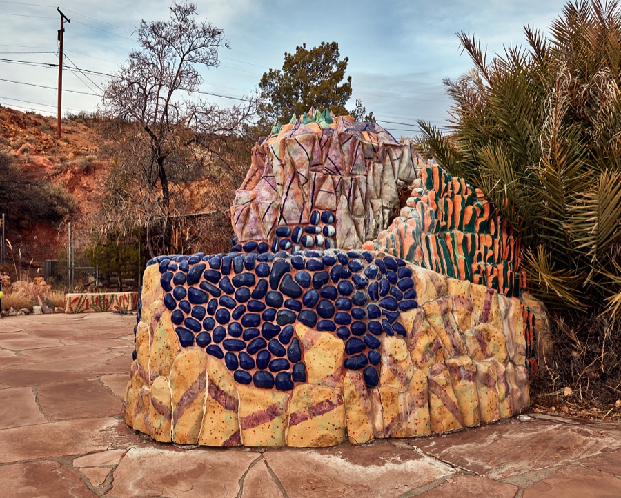 A rock-garden plaza outside the Geronimo Springs Museum and Sierra County Historical Society in Truth or Consequences, New Mexico