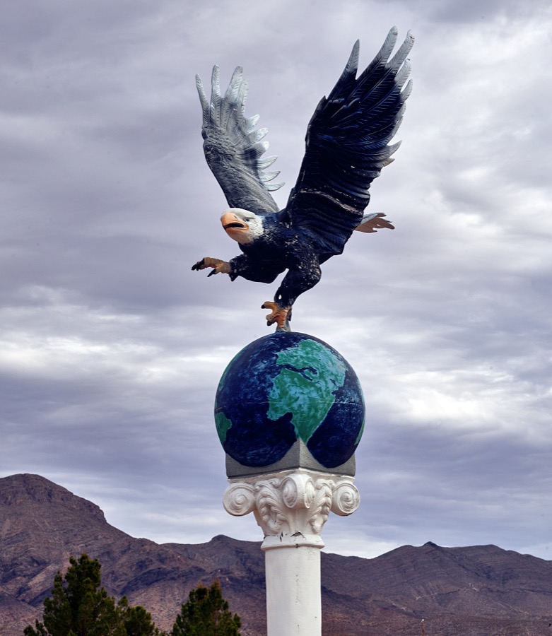 A striking eagle sculpture at Veterans Memorial Park in Truth or Consequences, New Mexico