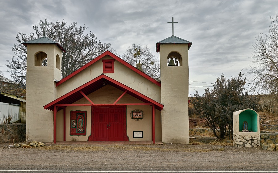 The small Our Lady of Guadalupe Catholic Church in Hillsboro, near the town of Truth or Consequences in southern New Mexico