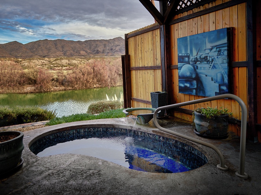 View from a private bath at the Riverbend Hot Springs spa in Truth or Consequences, New Mexico
