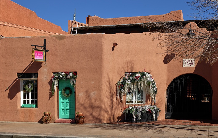 Decorative entrance to Rosie's Cafe in Las Cruces, the hub city of southern New Mexico, 27 miles from the border with far-western Texas