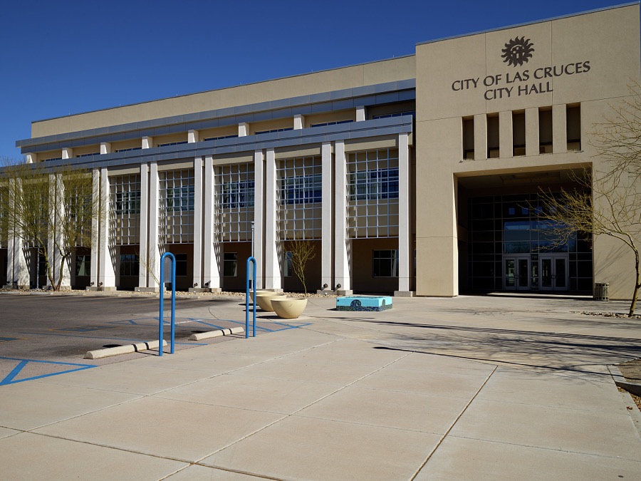 The three-story City Hall building, completed in 2010 in Las Cruces, the hub city of southern New Mexico, 27 miles from the border with far-western Texas