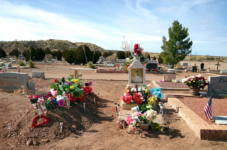 Scene at a humble, unmarked country cemetery in Sierra County, New Mexico