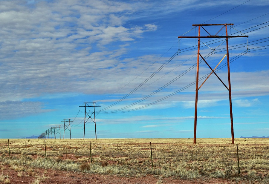 A "forever" line of power poles near Hillsboro in Sierra County, New Mexico