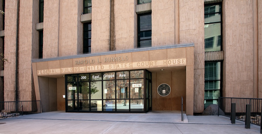 Exterior entrance of the Harold L. Runnels Federal Building in Las Cruces, New Mexico