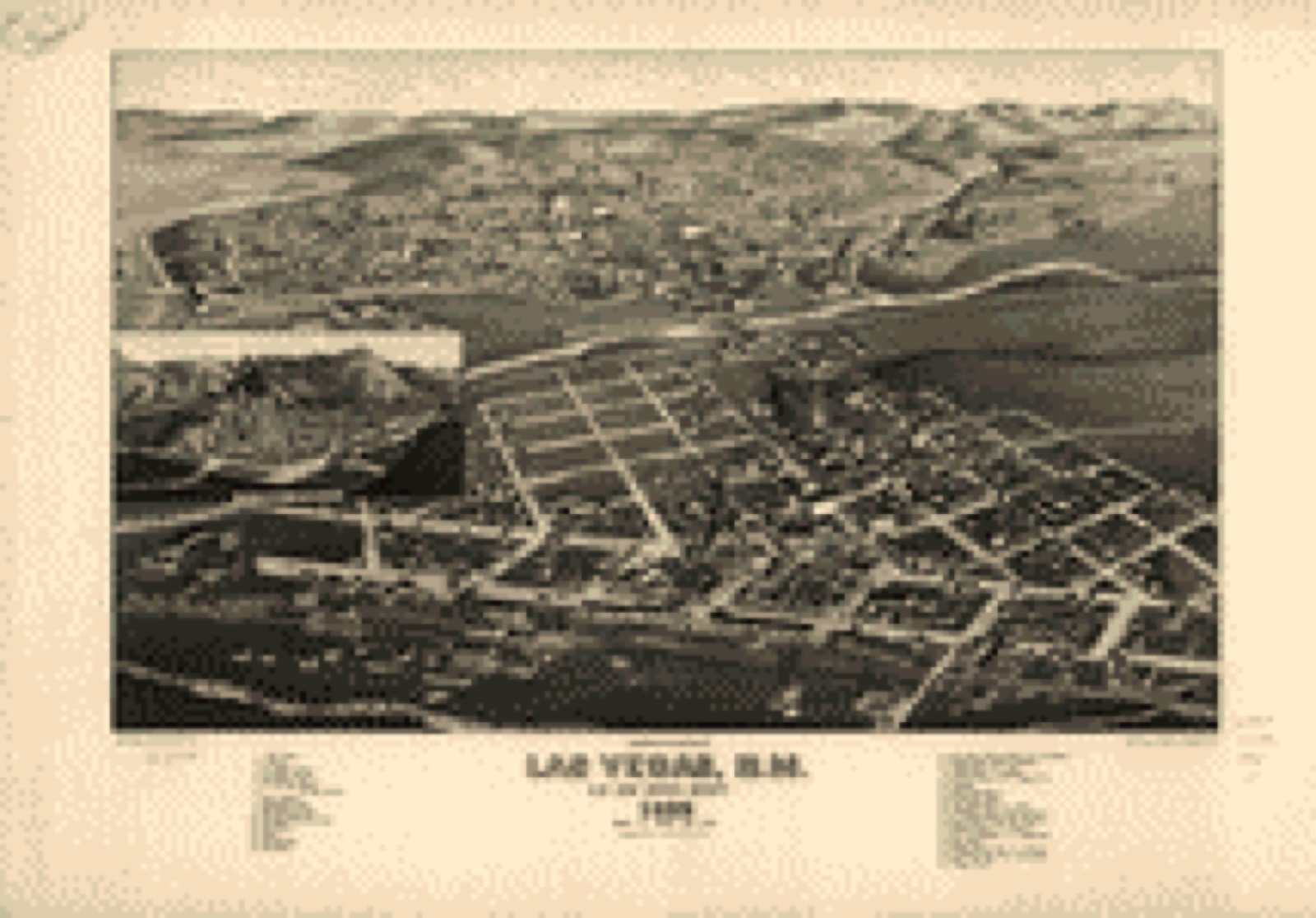 Bird's-eye view, 1882 - Bird's eye view of Las Vegas, N.M. c.s. San Miguel County 1882