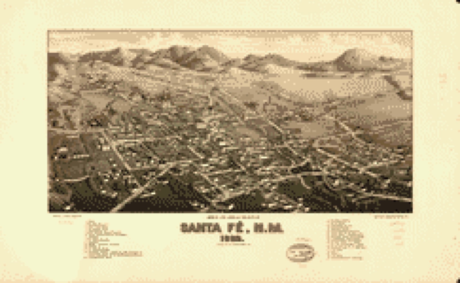 Bird's-eye view, 1882 - Bird's eye view of the city of Santa Fé, N.M. 1882