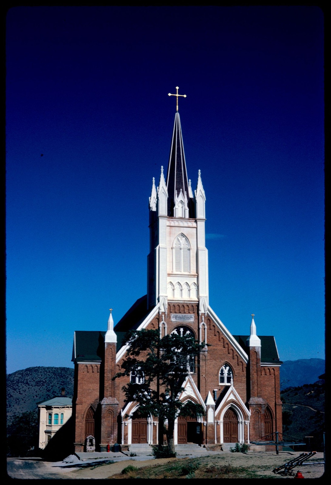 Front exterior view of St. Mary's in the Mountains Catholic Church, Virginia City, Nevada, Boston Public Library - undated