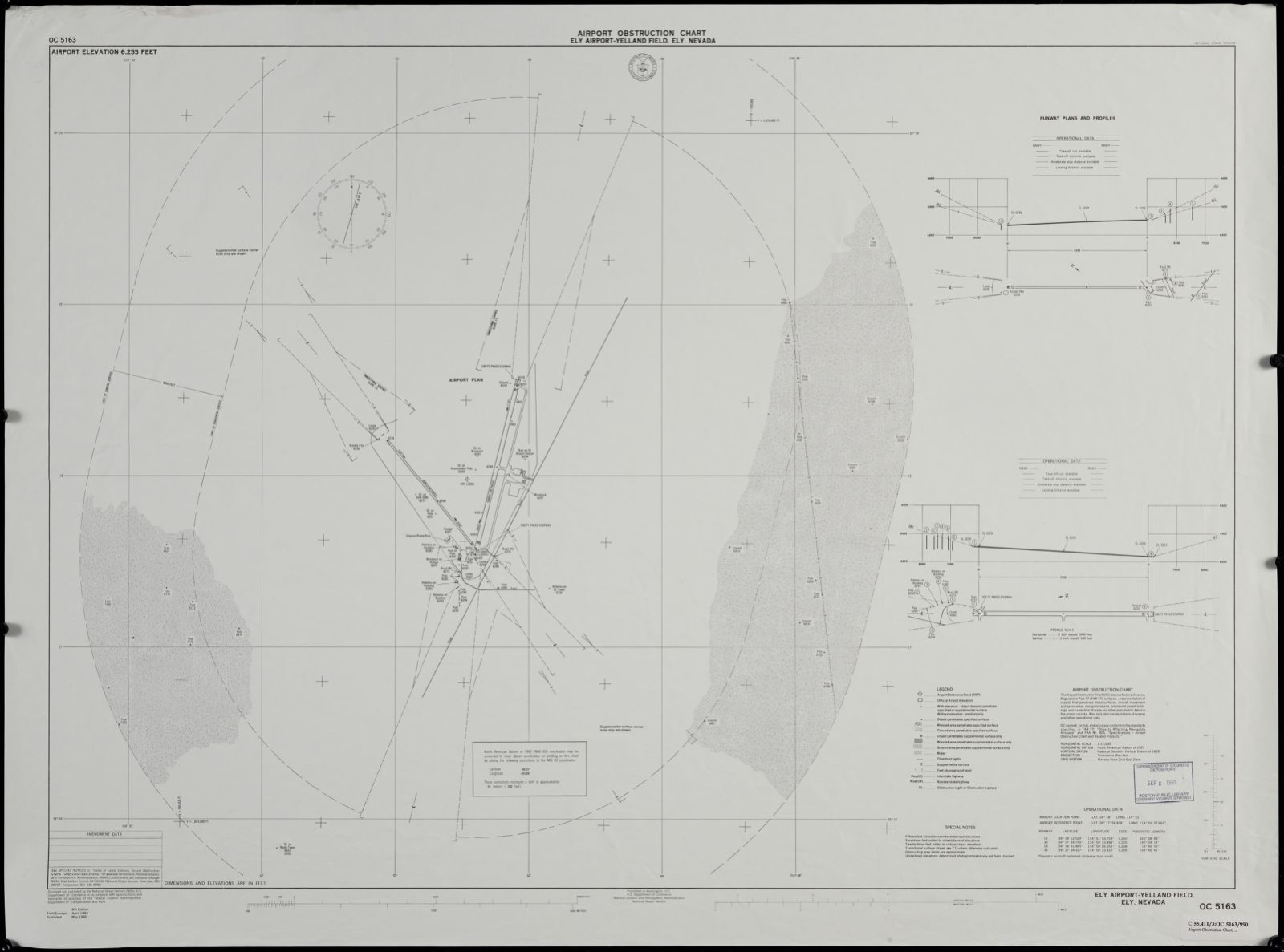 Airport obstruction chart, OC 5163, Ely Airport-Yelland Field, Ely, Nevada, Boston Public Library - undated