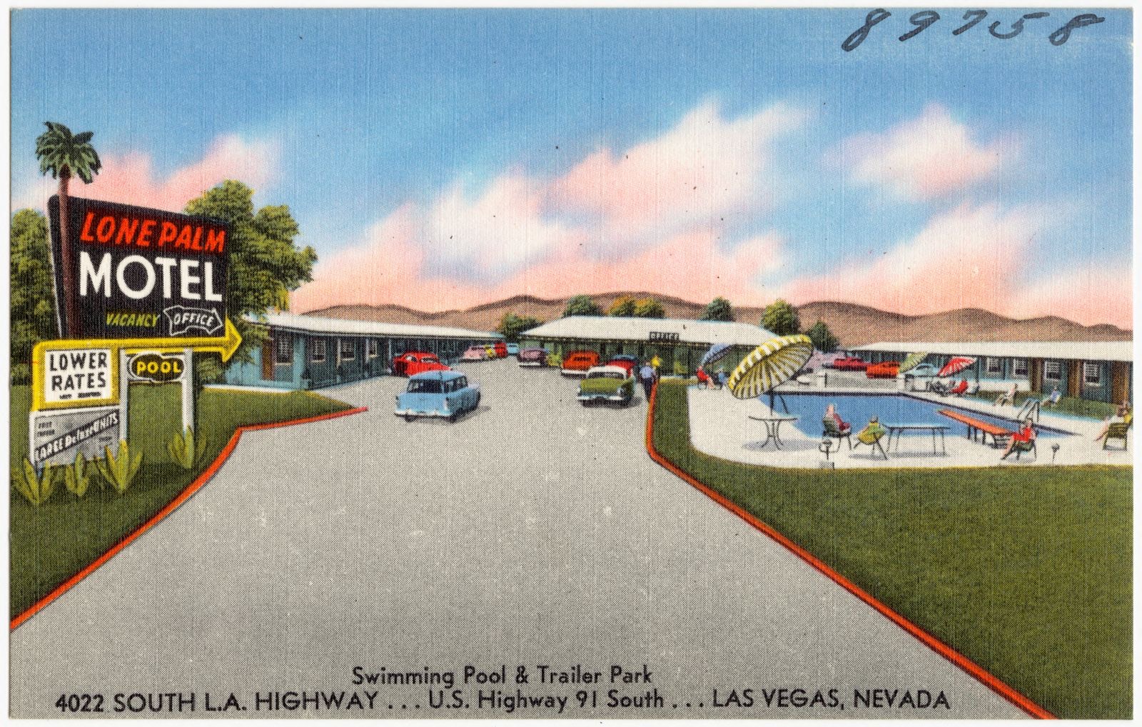 Lone Palm Motel, swimming pool & trailer park, 4022 South L.A. Highway... U.S. Highway 91 south... Las Vegas, Nevada, Boston Public Library - undated