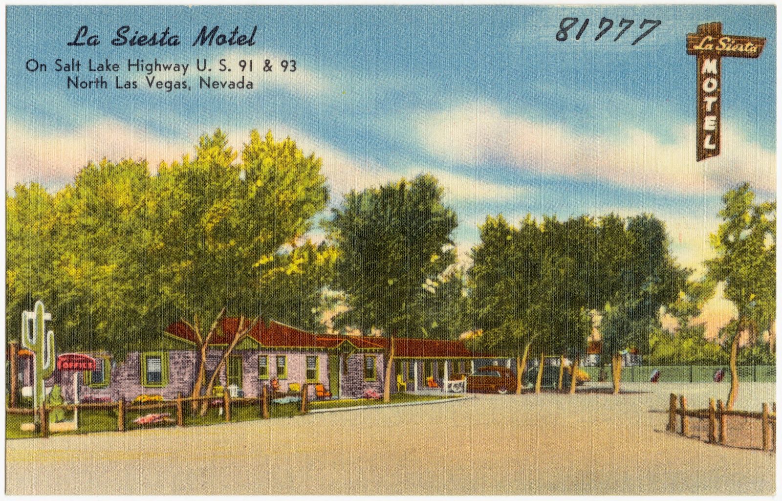 La Siesta Motel, on Salt Lake Highway U.S. 91 & 93, North Las Vegas, Nevada, Boston Public Library - undated