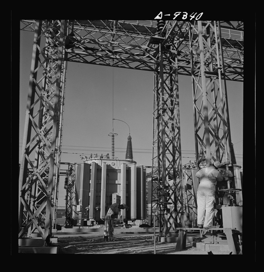 Production. Magnesium. A veritable forest of transmission towers and transformers distribute electrical power to the various units of Basic Magnesium's huge plant in the southern Nevada desert. Some units of this plant are now producing magnesium, lightest of all metals, for incendiary bombs, tracer bullets and aircraft parts. Full production is scheduled for the summer of 1943