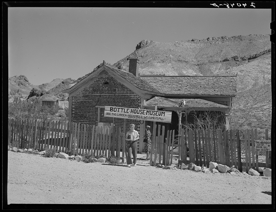 Tourists visiting bottlehouse. Rhyolite, Nevada