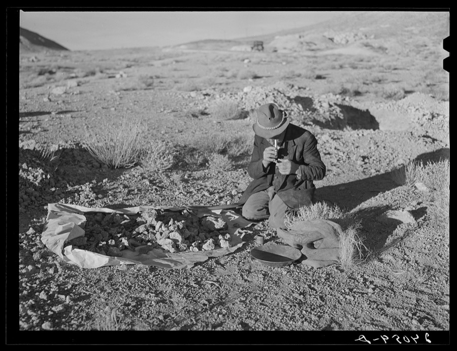 Prospector testing ore samples. Esmeralda County, Nevada