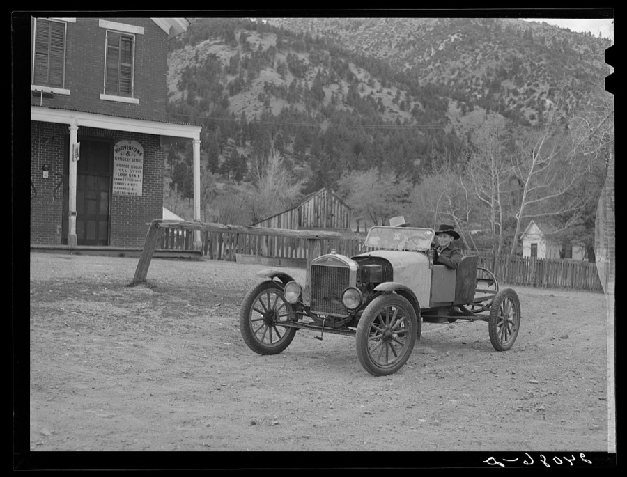 High school boys in jalopy. Genoa, Nevada