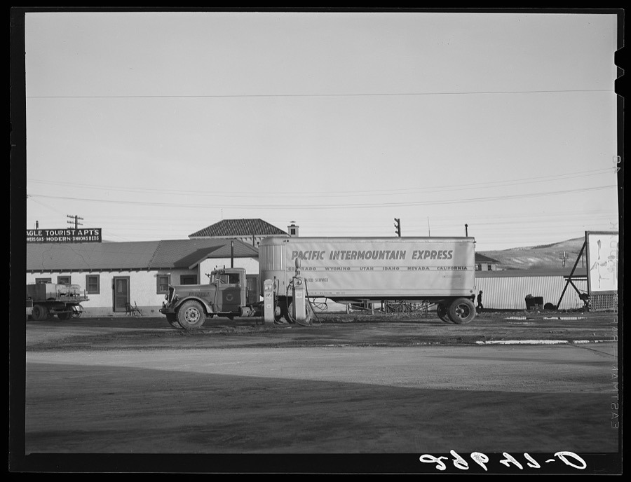 Trailer truck at gas station. Elko, Nevada