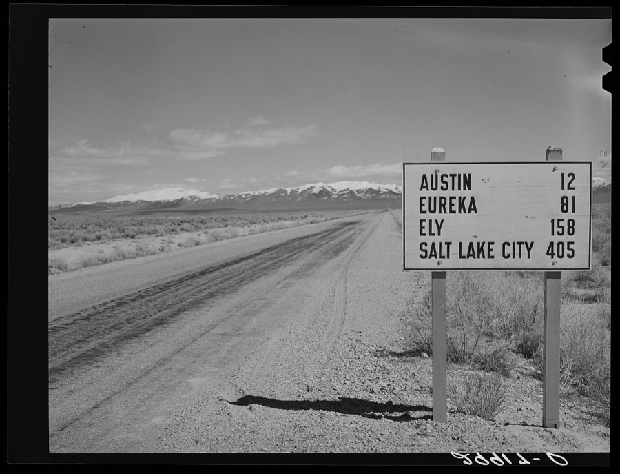 Road through desert. Lander County, Nevada