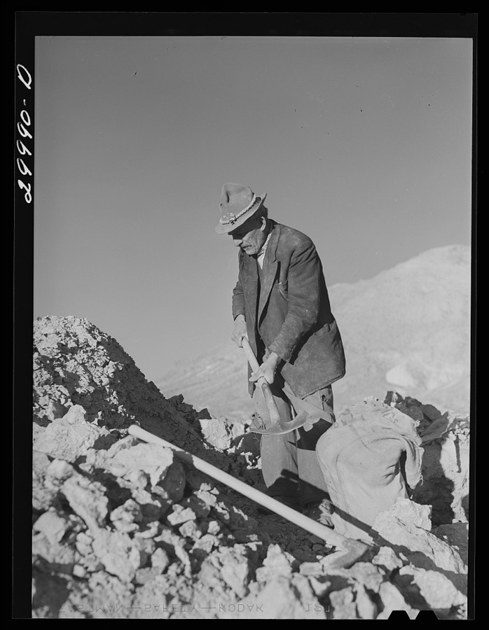 Rocky Mountain George, old prospector, at his diggings. Esmeralda County, Nevada