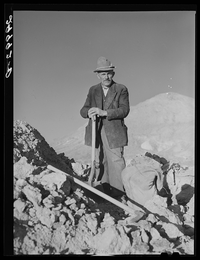 Rocky Mountain George, old prospector, at his diggings. Esmeralda County, Nevada