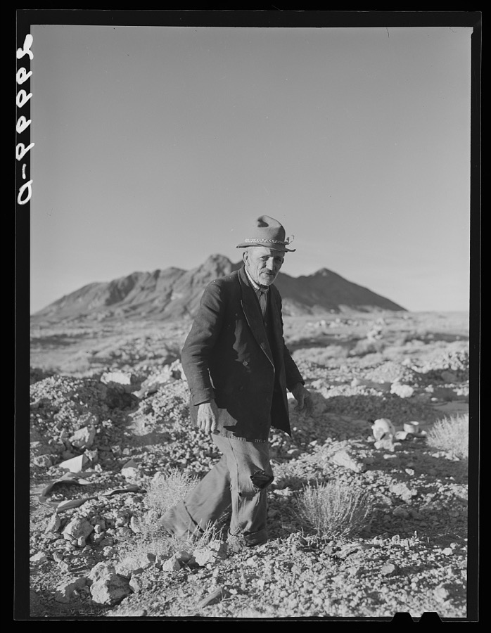 Rocky Mountain George, old prospector, at his diggings. Esmeralda County, Nevada