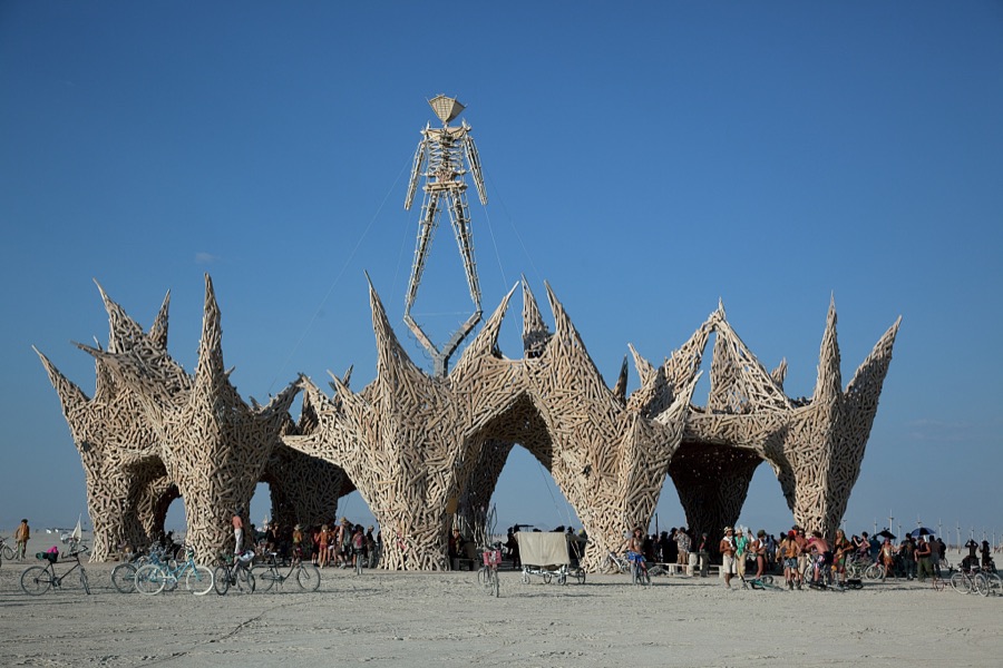 The neon "Man" himself at the annual Burning Man festival, an artistic extravaganza in the Nevada desert, 100 miles from Reno