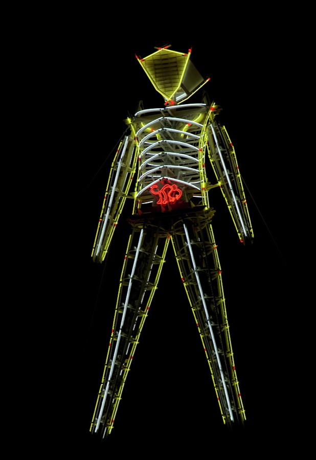 The neon "Man" himself at the annual Burning Man festival, an artistic extravaganza in the Nevada desert, 100 miles from Reno