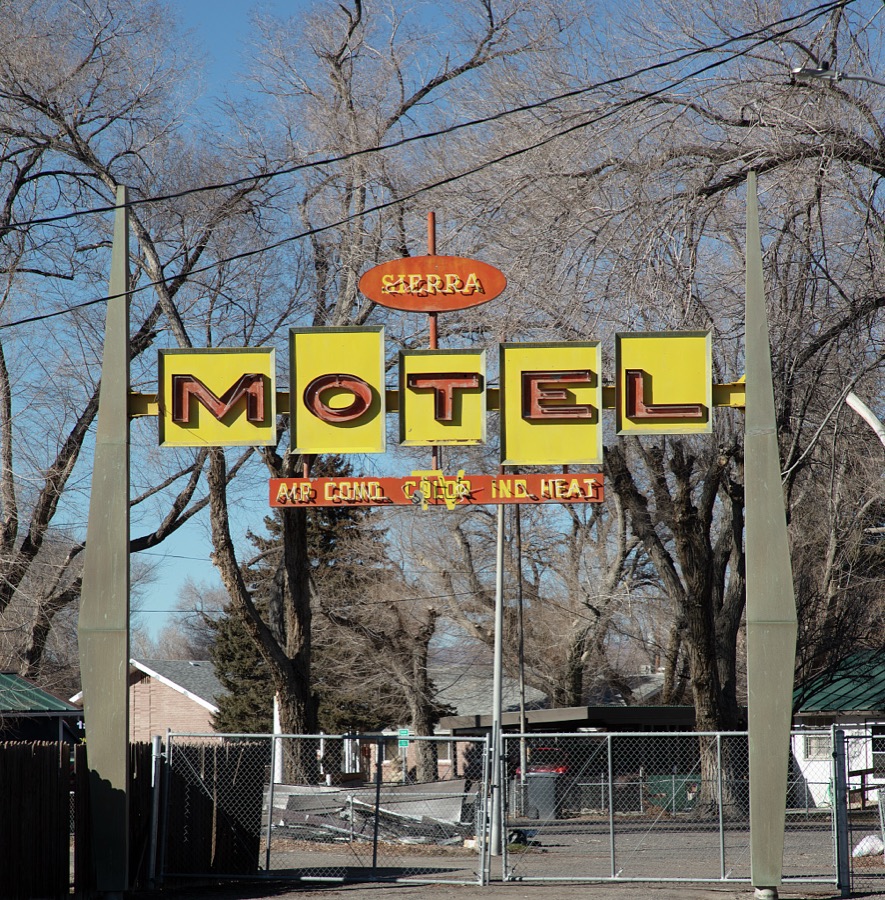 Sign for the Sierra Motel in Lovelock, a city of 1,900 people that is the only incorporated city in remote northwest Nevada's Pershing County