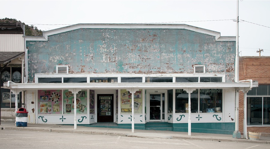 An old gift shop and cigar store in the mining town of Pioche, which appears to hang along the side of a mountain and in a bowl below in Nevada's high desert, near the state's eastern border with Utah