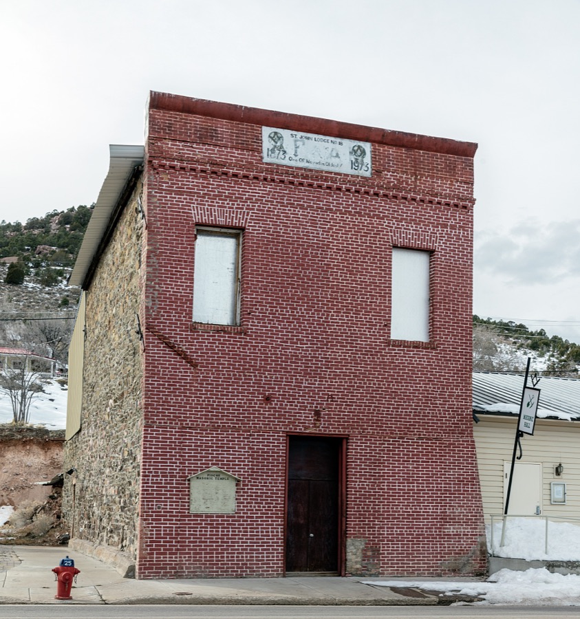 The St. John's Lodge, a Masonic temple in the old mining town of Pioche, which appears to hang along the side of a mountain and in a bowl below in Nevada's high desert, near the state's eastern border with Utah