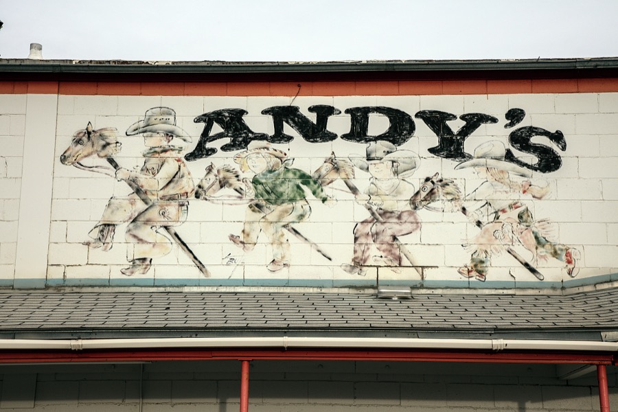 Whimsical sign for Andy's Western Shop in Ely, a remote Nevada mountain town that was once a stagecoach stop and Pony Express station near the Utah border