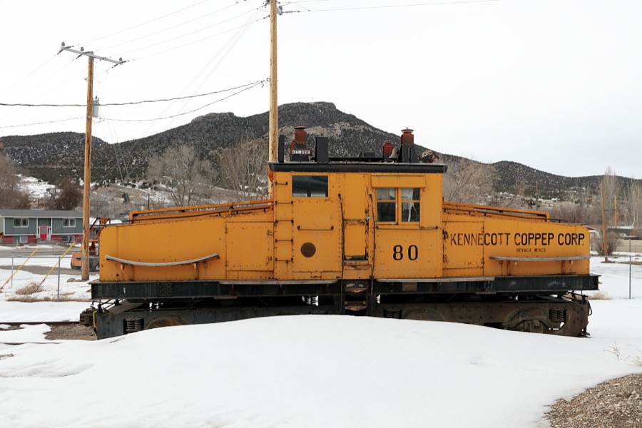 A historic copper mine engine displayed at the White Pine Public Museum in Ely, a remote Nevada mountain town that was once a stagecoach stop and Pony Express station near the Utah border