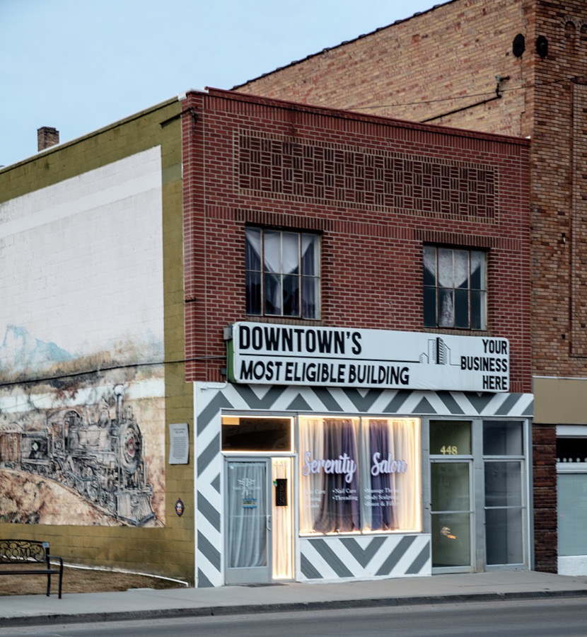 The sign above the Serenity Salon in Ely, a remote Nevada mountain town that was once a stagecoach stop and Pony Express station near the Utah border, exalts "downtown's most eligible", if not elegant building