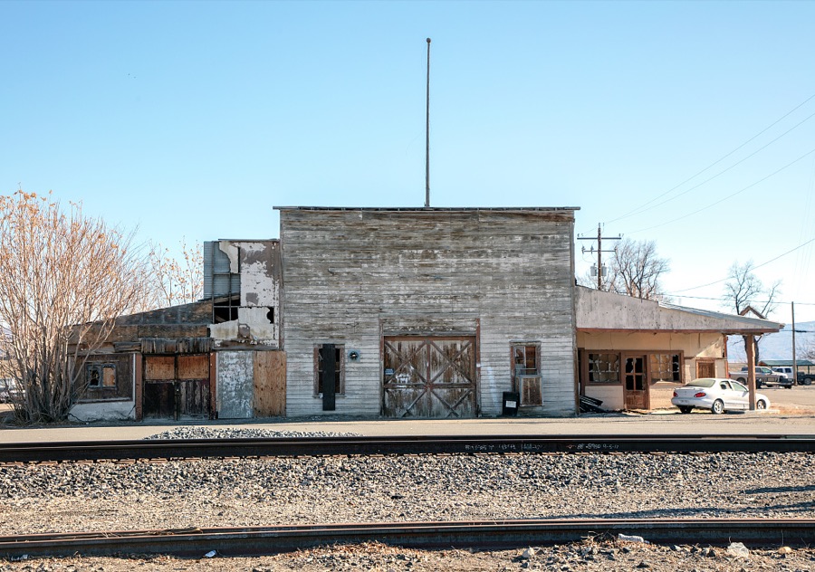 An unnamed false-front building in Lovelock, a city of 1,900 people that is the only incorporated city in remote northwest Nevada's Pershing County