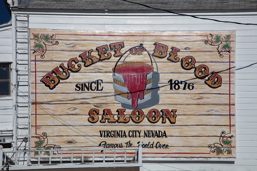 Sign for the Bucket of Blood Saloon in remote Virginia City, Nevada