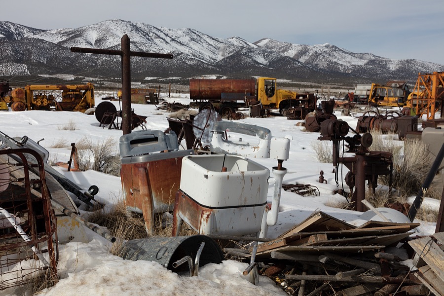 This haphazard conglomeration of old-time artifacts and collectibles is a part of the Willow Creek Trading Post in a remote valley near Ely, Nevada