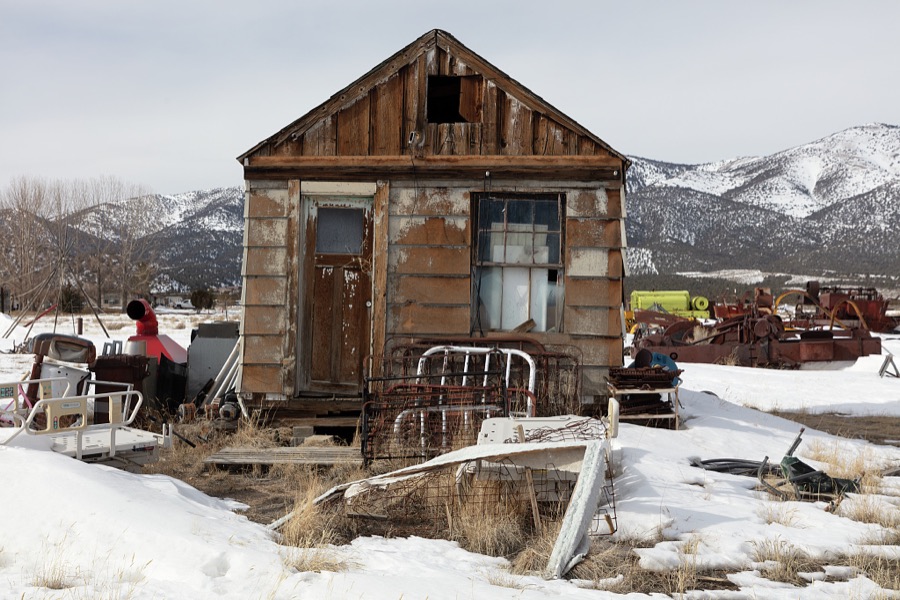 This haphazard conglomeration of old-time artifacts and collectibles is a part of the Willow Creek Trading Post in a remote valley near Ely, Nevada