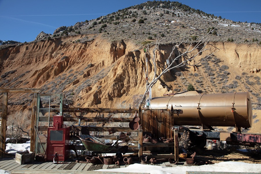 Part of mining engine No. 1, one of the surviving relics of the historic Comstock Mine in remote Virginia City, Nevada