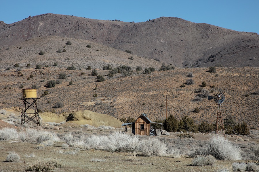 Part of a long-abandoned silver-mining complex in what is now (as of 2022) the near-ghost town of Silver City, Nevada