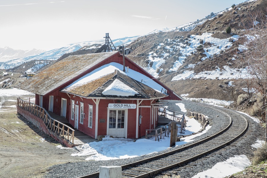 The historic Virginia & Truckee Railroad depot, completed in 1869 in Gold Hill, one of a string of old mining towns (including the more famous Virginia City) in the Virginia Mountains near the Nevada capital of Carson City