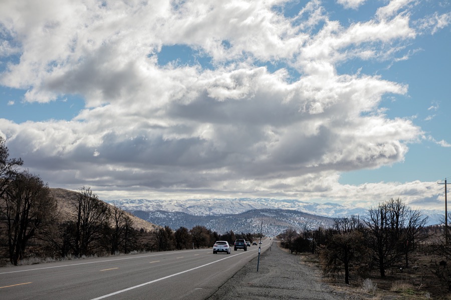 Scene in a relatively little-traveled part of the western state of Nevada, in a vast valley ringed by low mountains south of Reno and east of the angled California line, near the small towns of Gardnerville, Wellington, and Yerington