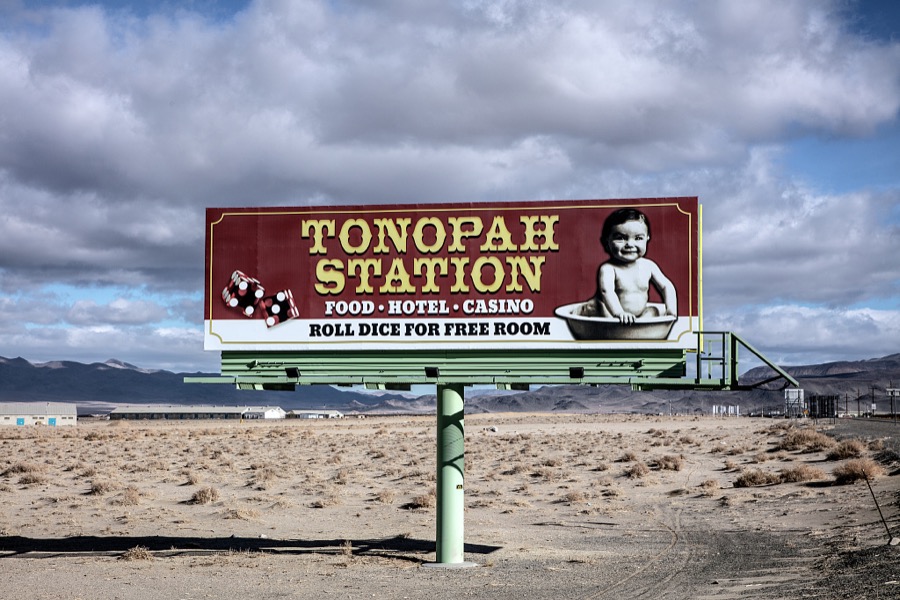 Cute billboard in the Nevada desert town of Hawthorne for the Tonopah Motel, which isn't there but in the town of Tonopah, an hour and a half to the southeast