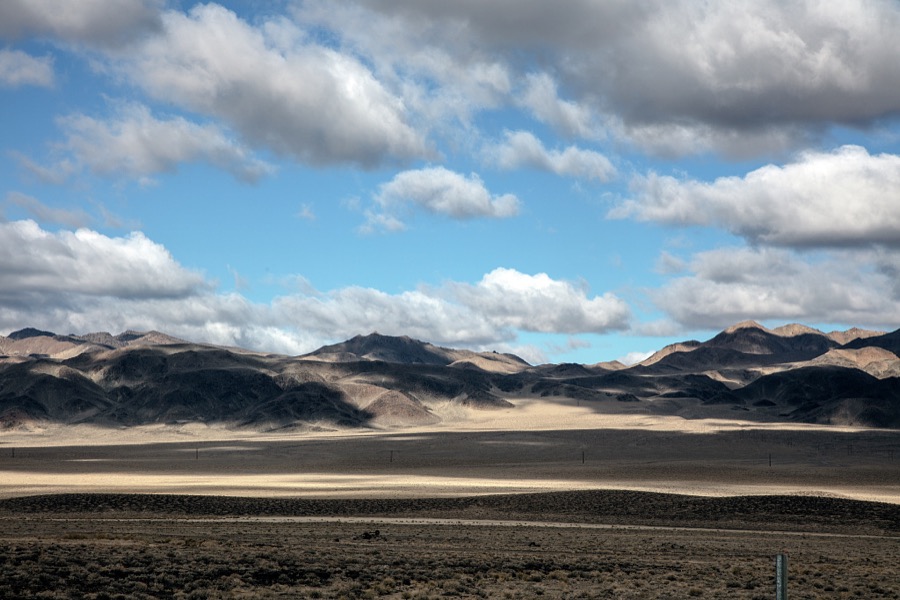 Low-hanging clouds in the remote desert in Mineral County, Nevada, east of the town of Hawthorne