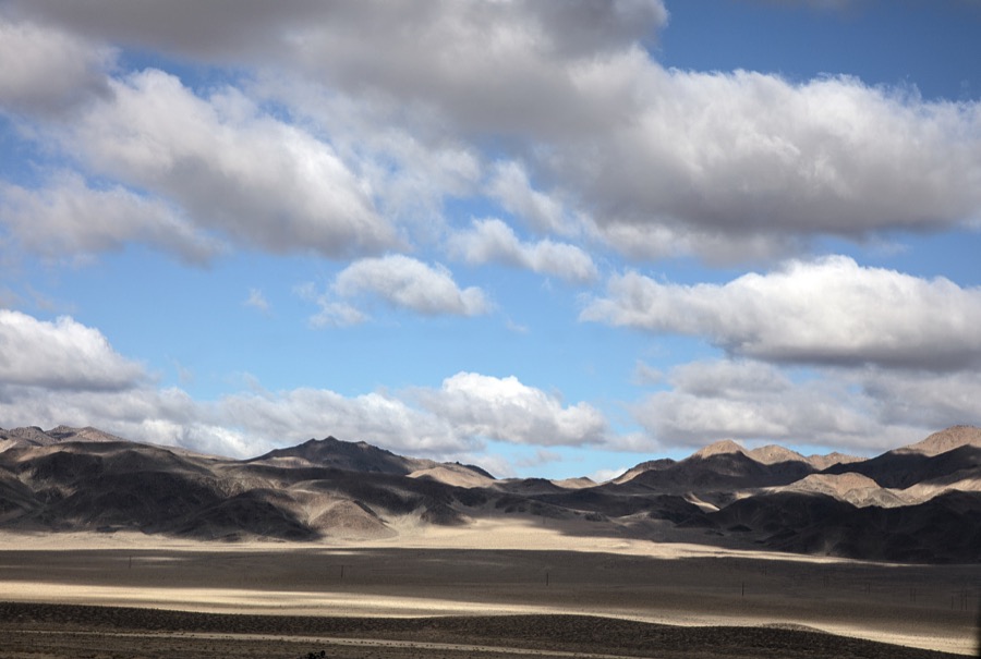 Low-hanging clouds in the remote desert in Mineral County, Nevada, east of the town of Hawthorne