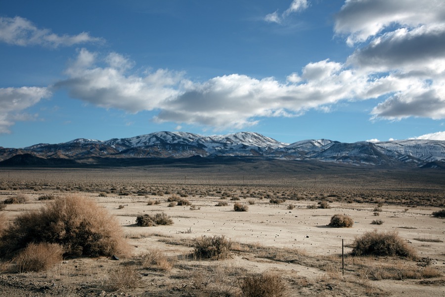 Low-hanging clouds in the remote desert in Mineral County, Nevada, east of the town of Hawthorne