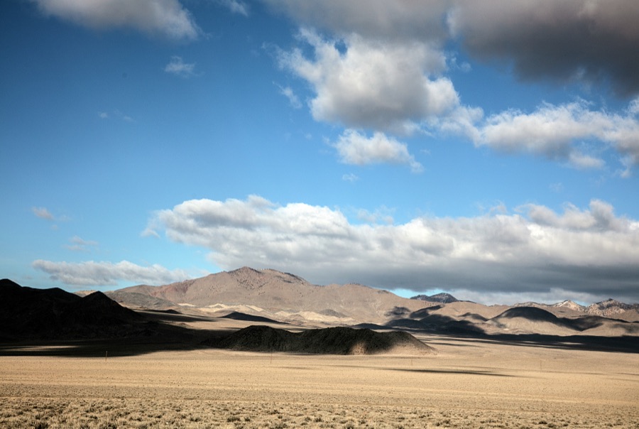 Low-hanging clouds in the remote desert in Mineral County, Nevada, east of the town of Hawthorne